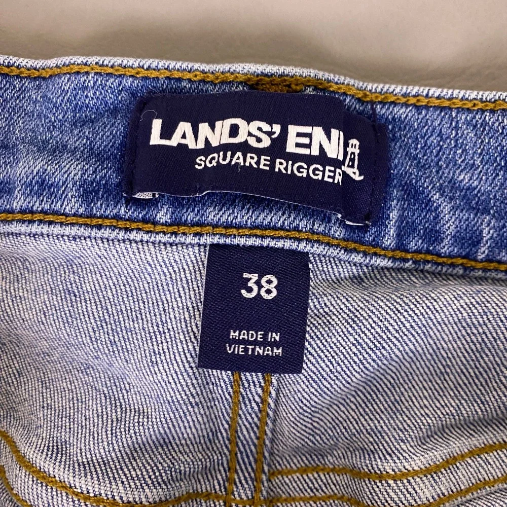 Lands End Square Rigger Jeans Mens Size 38 Blue Medium Wash Straight Stretch